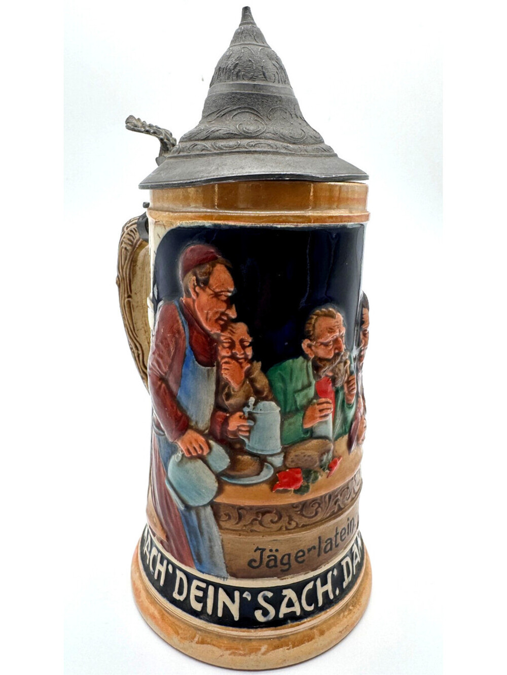 Vintage Reinhold Merkelbach 3939 German Beer Stein Jagerlatein Pewter Lid